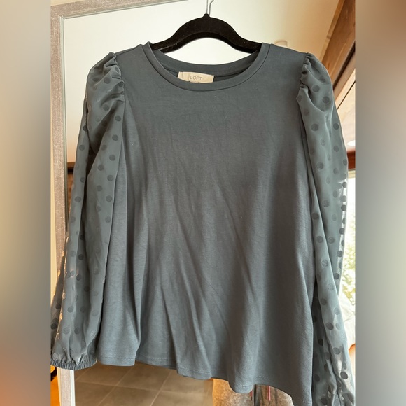 Loft, blue/gray long sleeve sweatshirt with sheer sleeves - Picture 1 of 3